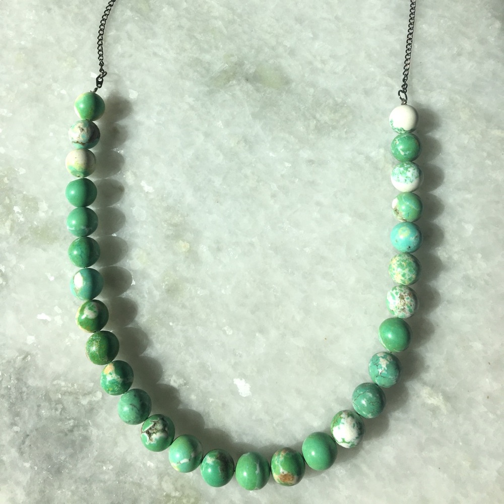 Beautiful large long blue green white stone necklace